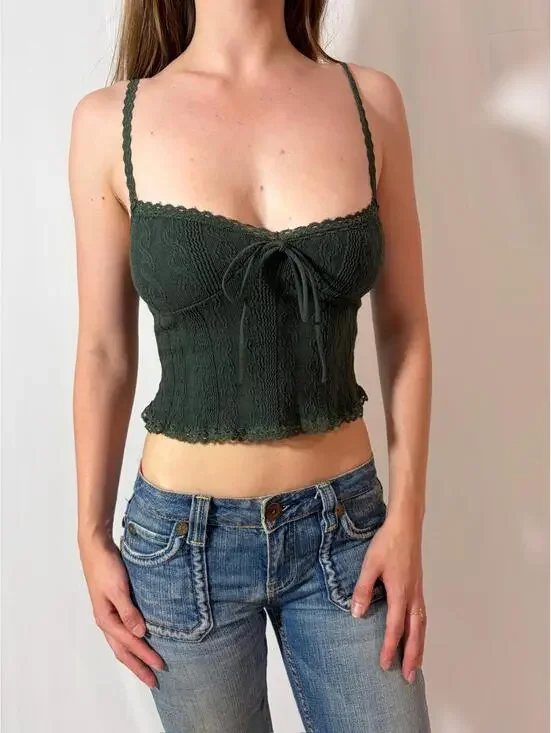 Forest Green Edikted Sweetheart Cropped Cami - Picture 7 of 8